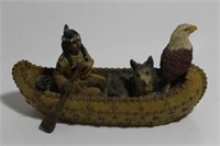 NATIVE AMERICAN IN CANOE WITH EAGLE AND WOLF