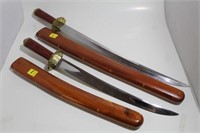 2 BOWIE FORGED SHORT SWORDS W/WOODEN SHEATHS