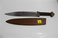 FIXED BLADE KNIFE WOODEN HANDLE BRASS HILT AND