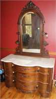 VICTORIAN WALNUT BED AND DRESSER WITH MIRROR