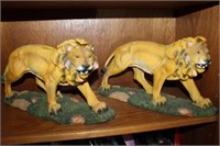 PAIR OF COMPOSITE AFRICAN LIONS 16 INCHES LONG