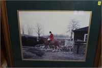 HUNT PRINT BY M DASSOULAS FRAMED AND MATTED