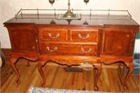 QUEEN ANNE STYLE SIDEBOARD WITH BRASS GALLERY