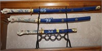 SET OF 3 SAMURAI STYLE SWORDS WITH STAND