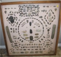 LARGE DISPLAY OF ARROWHEADS, POINTS, GROOVED AX
