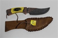 FIXED BLADE KNIFE W/EAGLE HANDLE & LEATHER SHEATH