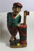 CARVED WOODEN GOLFER & CLUBS HANDCRAFTED IN
