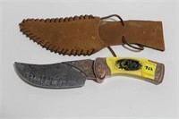 FIXED BLADE KNIFE WITH WOLF HANDLE WITH LEATHER