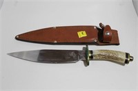 FIXED BLADE KNIFE MARKED BOWIE FORGED STAG HANDLE