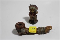 CARVED HAND MOLDED PIPE AND BEAR FIGURINE
