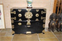 ASIAN CHEST BLACK LAQUER WITH BRASS ACCENTS 48"