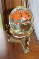 GLASS PAPERWEIGHT ON BRASS STAND