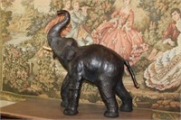BABY ELEPHANT STATUE LEATHER WRAPPED GLASS EYES