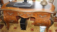 ITALIAN STYLE BURL DESK WITH LEATHER TOP BRASS