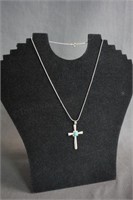 Sterling and Turquoise Cross Pendant Necklace