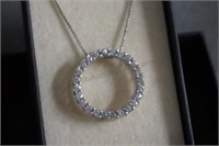 Sterling Silver CZ Open Circle Eternity Necklace