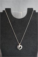 Sterling 925 CZ & Sapphire Heart Pendant Necklace