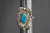 Sterling and Turquoise Feather Design Ladies Ring