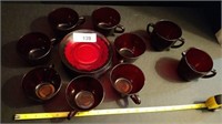 Ruby Glass Cups and Saucers