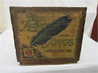 BLUE FEATHER WOODEN APPLE CRATE