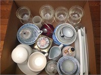 Box lot of misc. glass and china wares.