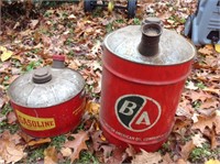 Pair of metal gas cans –  One is British American