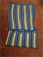 Handmade blue and white crocheted full size throw