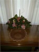 Mauve colored Christmas centerpiece and bowl