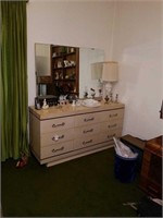 Light colored 9 drawer dresser with mirror approx