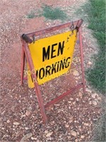 MEN AT WORK metal sign-folding iron stand