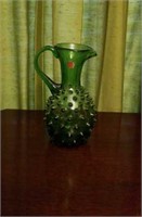 Lovely Italian green hobnail pitcher approx 7
