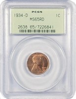 Gem Red 1934-D Lincoln Cent.