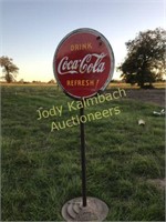 Coca-Cola Lollipop Sign W/ Cast Iron Base