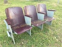 Vintage metal 3 seater wooden theater seat set