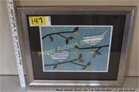 Aqua Songbird Print in Silver Frame