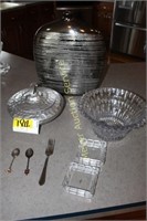Large Silver look Vase/Bowl/Silver spoons, etc