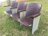 Vintage metal 3 seater wooden theater seat set