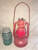 Old metal Little Dietz barn lantern - red globe
