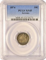 Certified 1874 Seated Dime.