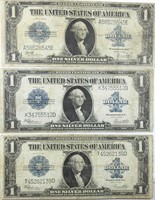 Three 1923 $1.00 Silver Certificates.