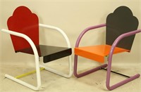 PAIR OF PETER SHIRE PAINTED METAL CHAIRS