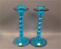 9 3/8” Tall U.S. Glass Twist Bobeche Candlesticks