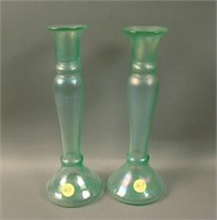 Pair Diamond Candlestick/Vases – Ice Green
