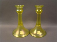 Pair 6 ½” Tall N’wood Trumpet Candlesticks – Topaz