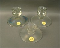 (2) Lancaster Glass Co. Squatty Candlesticks and