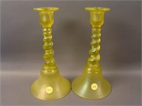 Pair 9 ½” Tall U.S. Glass Twist Stem domed