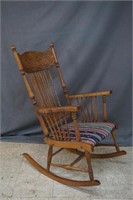 Vintage Pressed Back Oak Rocking Chair