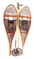 Antique L.L. Bean Wooden Snowshoes & Bamboo Poles