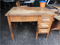 Antique Oak Office Desk with Typewriter Stand