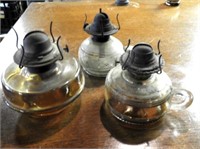 2 Antique Finger Lamps, 1 Bracket Mount Lamp